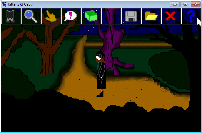 Kittens & Cacti (Windows) screenshot: Drake walks around the forest