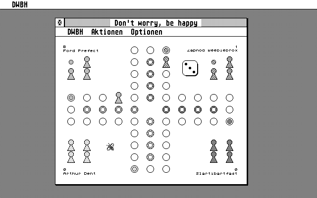 Don't worry, be happy (Atari ST) screenshot: On a monochrome monitor the figuares are hard to distinguish (ST high 640*400)