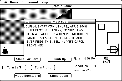Pyramid of Peril (Macintosh) screenshot: Reading the message