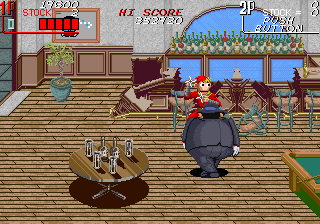 The Ninja Kids (Arcade) screenshot: Fighting in a bar