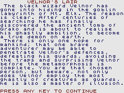 Velnor's Lair (ZX Spectrum) screenshot: Your quest