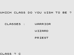 Velnor's Lair (ZX Spectrum) screenshot: Choose your class