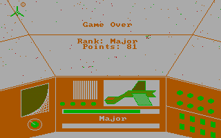 The Last Warrior (DOS) screenshot: My military career meets its swift end in a flash of background colors.