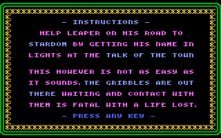 Leaper (Atari 8-bit) screenshot: In game manual