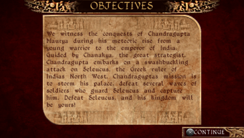 Chandragupta: Warrior Prince (PSP) screenshot: The objectives.