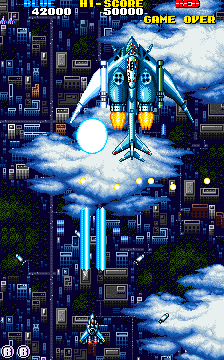 Sky Alert (Arcade) screenshot: First boss, firing lasers with the Type A plane