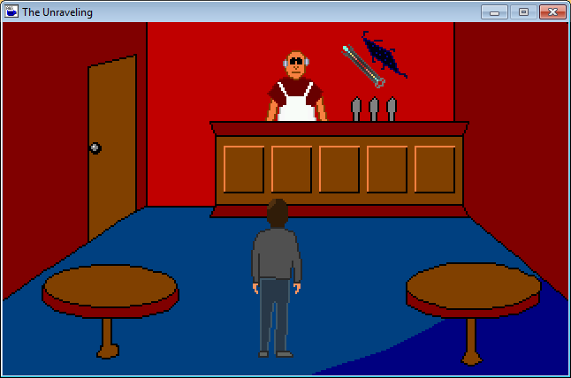 The Tapestry - Chapter 1: The Unraveling (Windows) screenshot: Another tear is invisible to the bartender of Scid's bar