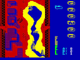 Trap (ZX Spectrum) screenshot: Flying through a canyon