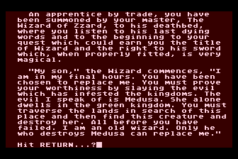 The Wizard's Sword (Atari 8-bit) screenshot: Introduction