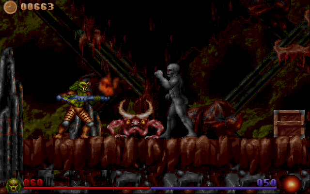 Alien Rampage (DOS) screenshot: Further you go the stranger the bad guys get.