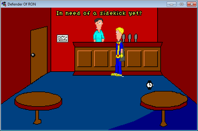 Defender of RON (Windows) screenshot: Talking with the brother Dave Nihilist in Scid's bar