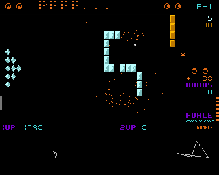 Poing 7 (Amiga) screenshot: The ball is so loaded that it destroys much of the level