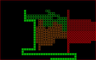 Blockade (DOS) screenshot: Interesting "drawings" may emerge, like Sideways Fedora Guy here.