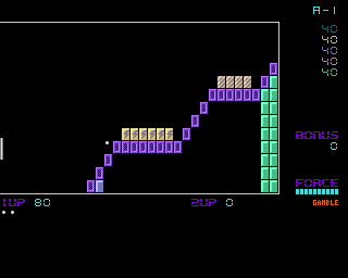 Poing 7 (Amiga) screenshot: A stairway of purple grabbing bricks