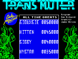 Transmuter (ZX Spectrum) screenshot: Title Screen