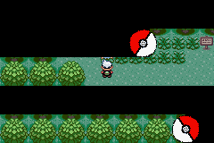 Pokémon Emerald Version (Game Boy Advance) screenshot: The "woosh" animation that shows up before a trainer battle