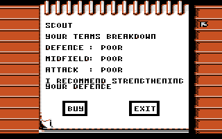 World Soccer (Atari 8-bit) screenshot: Scout suggestion