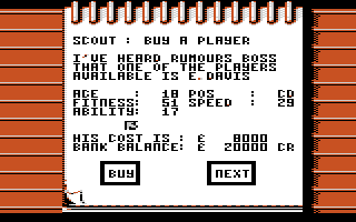 World Soccer (Atari 8-bit) screenshot: Buy a player