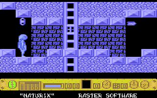 Naturix (Atari 8-bit) screenshot: Walking under hostile unit
