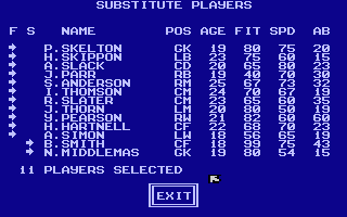 World Soccer (Atari 8-bit) screenshot: Match substitution