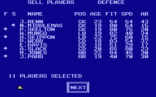 World Soccer (Atari 8-bit) screenshot: Team selection