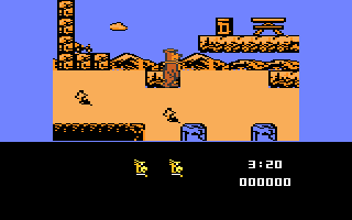 Yogi's Great Escape (Atari 8-bit) screenshot: Jumping on the moving stones