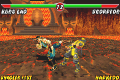 Mortal Kombat: Deadly Alliance (Game Boy Advance) screenshot: Kung Lao high-kicking Scorpion