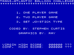 Trans-Atlantic Balloon Challenge: The Game (ZX Spectrum) screenshot: Title Screen