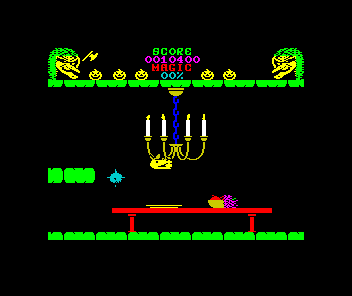 Cauldron II: The Pumpkin Strikes Back (ZX Spectrum) screenshot: The lower exit has magic energy, the top one is the main path
