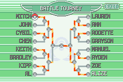 Pokémon Emerald Version (Game Boy Advance) screenshot: Battle Dome: The tournament bracket