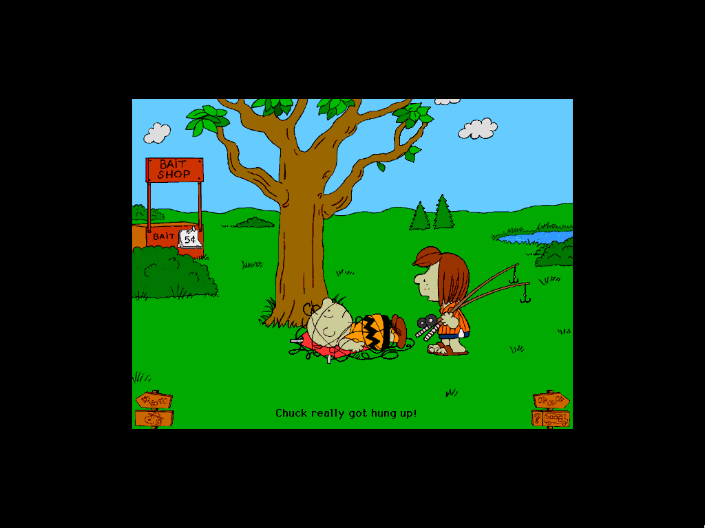 Snoopy's Campfire Stories (Windows) screenshot: Charlie Brown Caught and Fall Down