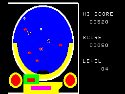 Pachinko-U.F.O. (Casio PV-1000) screenshot: The intermission stage: Fire balls at the aliens