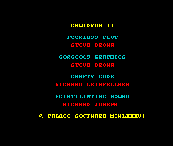 Cauldron II: The Pumpkin Strikes Back (ZX Spectrum) screenshot: Corking credits