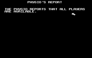 Kenny Dalglish Soccer Manager (Atari 8-bit) screenshot: Physio's report
