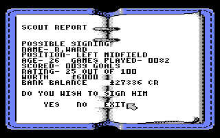 Kenny Dalglish Soccer Manager (Atari 8-bit) screenshot: Scout report