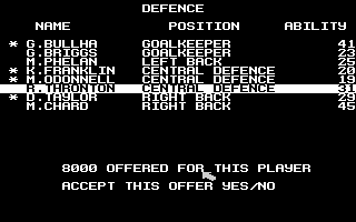 Kenny Dalglish Soccer Manager (Atari 8-bit) screenshot: Selling the player