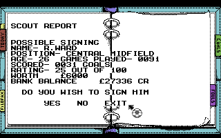 Kenny Dalglish Soccer Manager (Commodore 64) screenshot: Scout report