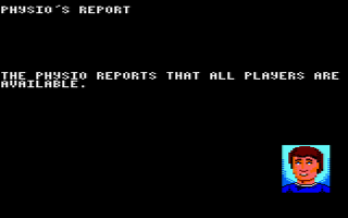 Kenny Dalglish Soccer Manager (Amstrad CPC) screenshot: Physio's report