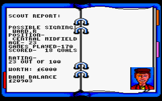 Kenny Dalglish Soccer Manager (Amstrad CPC) screenshot: Scout report