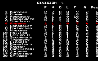 Kenny Dalglish Soccer Manager (Amstrad CPC) screenshot: League table