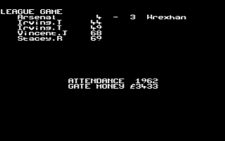 Kenny Dalglish Soccer Manager (Amstrad CPC) screenshot: Match summary