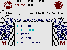 World Cup Soccer (ZX Spectrum) screenshot: The crowd go wild for a correct answer