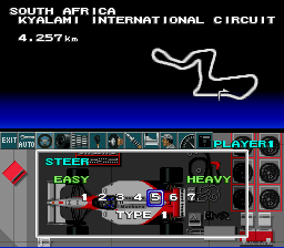 F1 Pole Position (SNES) screenshot: Tuning the steering