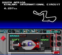 F1 Pole Position (SNES) screenshot: Select how hard or soft the brakes are