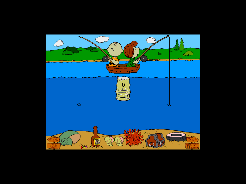 Snoopy's Campfire Stories (Windows) screenshot: Fishing in the Camp