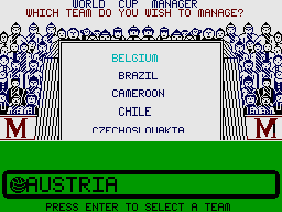 World Cup Soccer (ZX Spectrum) screenshot: Select your team