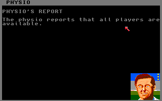 Kenny Dalglish Soccer Manager (Amiga) screenshot: Physio's report
