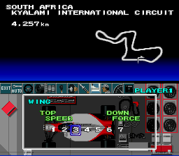 F1 Pole Position (SNES) screenshot: Adjusting the vehicles wings