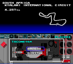 F1 Pole Position (SNES) screenshot: Have an analog or digital tachometer (or tacometer according to the game)