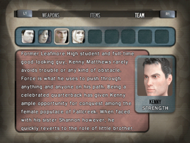 Obscure: The Aftermath (PlayStation 2) screenshot: Description of the characters